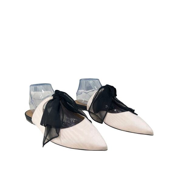 TABITHA SIMMONS Pale Pink / Black Chiffon Bow Pointed Toe Flats sz 41 (US 10) - Picture 2 of 8